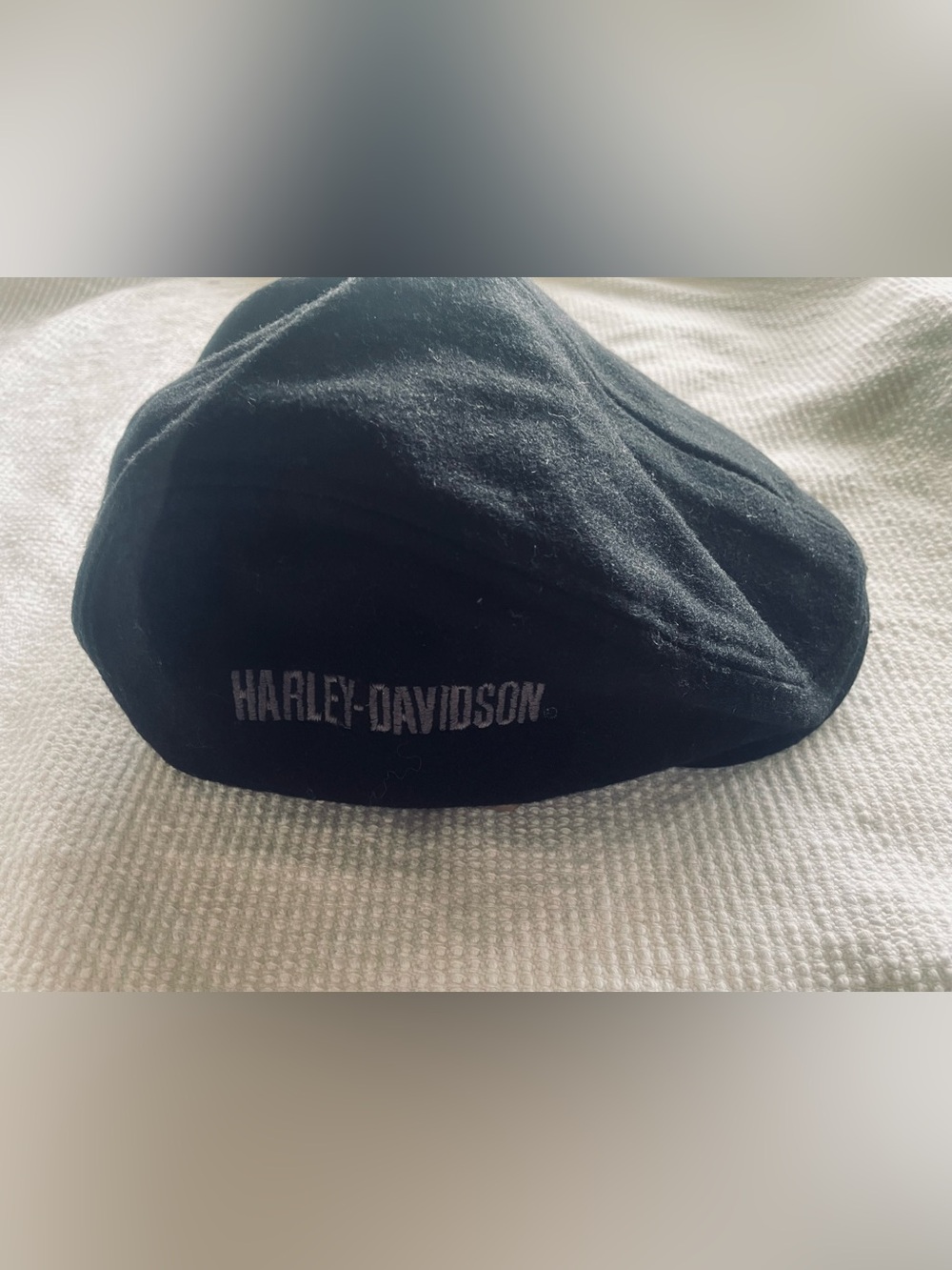 Harley-Davidson Wool Blend Newsboy Cap Black Leather Trim Embroidered